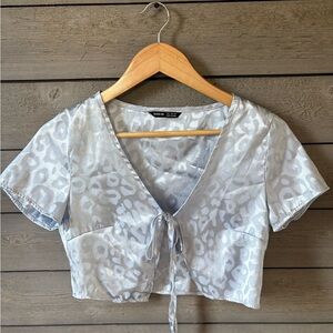 SHEIN Leopard Print Tie-Front Blouse